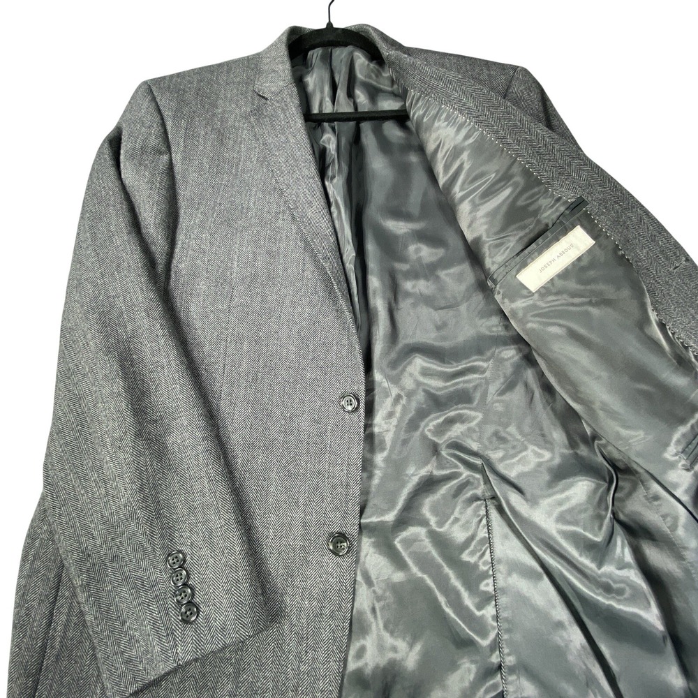 Joseph Abboud Sport Coat Jacket Mens 44L Gray Herringbone Check Wool Blazer